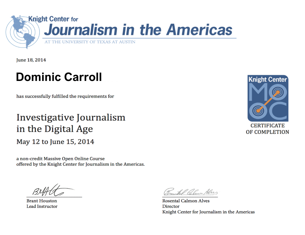 dominic carroll journalism certificate